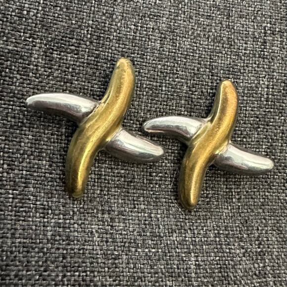 Vintage 925 Sterling Silver Mexico Two Tone Criss Cross Earrings - Picture 1 of 7